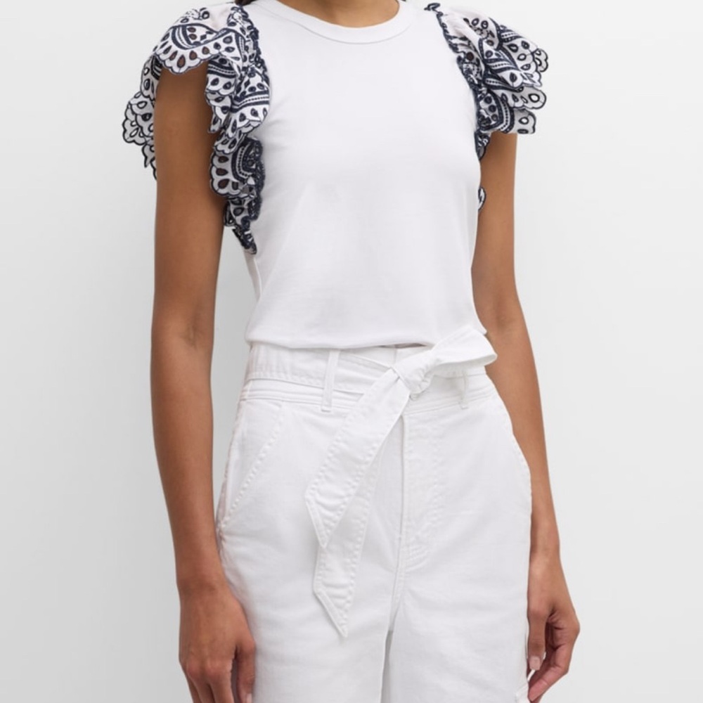 Veronica Beard White Ruffle Sleeve Top M